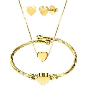 3 Pcs/set Heart Jewelry Set Stainless Steel Sliding Float Heart Shaped Necklace Bracelet and Stud Earring for Women Girls