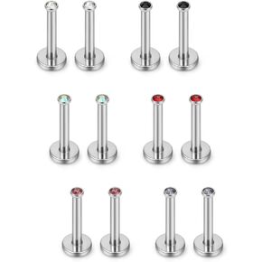 Ruifan 2mm Mix Color Round CZ Gem Internally Threaded Labret Monroe Lip Ring Tragus Nail Helix Earring Stud Barbell Piercing Jewelry Bar 10mm 16G 12PCS in Saudi Arabia