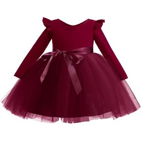 Kids Girls Long Sleeve Ruffle Velvet Tulle Tutu Dress Elegant Princess Dress for Spring Fall Winter in Kuwait