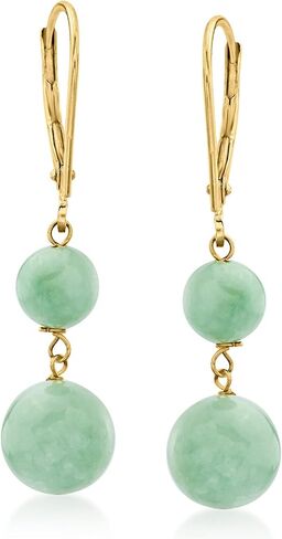 Ross-Simons Jade Double-Bead Drop Earrings in 14kt Yellow Gold in Saudi Arabia