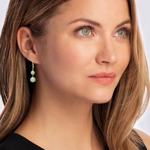 Ross-Simons Jade Double-Bead Drop Earrings in 14kt Yellow Gold in Saudi Arabia