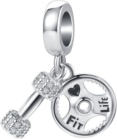 QeenseKc Dumbbell Barllbell Gym Workout Pendant Charm Sports Barbell CZ Bead for Pandora Bracelet in Saudi Arabia
