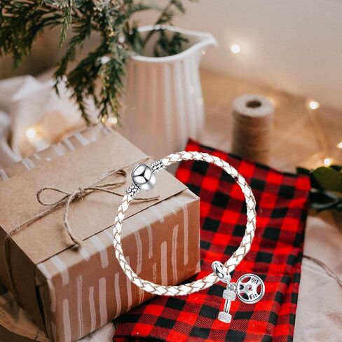 QeenseKc Dumbbell Barllbell Gym Workout Pendant Charm Sports Barbell CZ Bead for Pandora Bracelet in Saudi Arabia
