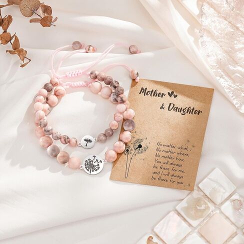 اساور هدايا للام والابنة من اسكرين، مجموعة اساور بدلاية على شكل الهندباء لمقاسين قابلين للتعديل، هدية عيد الميلاد والكريسماس in Kuwait