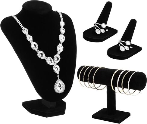 Wenqik 4 Pcs Black Velvet Jewelry Display Set Includes Black Velvet Necklace Bust Holder Bracelet Organizer 2 Pcs Black Velvet Ring Finger Jewelry Holder for Girls Women Retail Shops Boutiques Wedding in Saudi Arabia