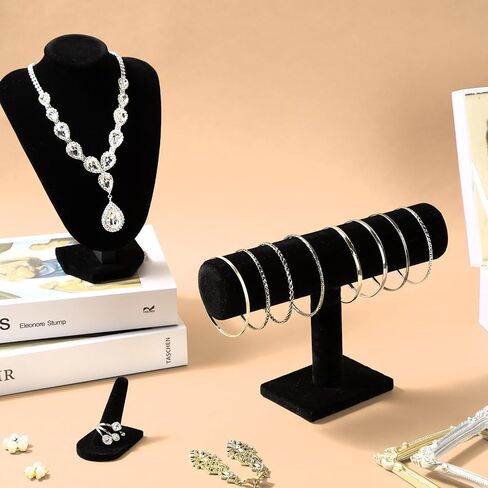 Wenqik 4 Pcs Black Velvet Jewelry Display Set Includes Black Velvet Necklace Bust Holder Bracelet Organizer 2 Pcs Black Velvet Ring Finger Jewelry Holder for Girls Women Retail Shops Boutiques Wedding in Saudi Arabia