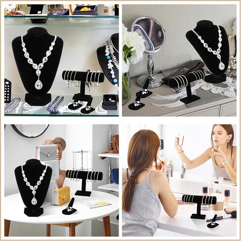 Wenqik 4 Pcs Black Velvet Jewelry Display Set Includes Black Velvet Necklace Bust Holder Bracelet Organizer 2 Pcs Black Velvet Ring Finger Jewelry Holder for Girls Women Retail Shops Boutiques Wedding in Saudi Arabia