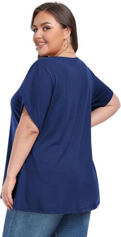 Tanmolo بلوزات بمقاسات كبيرة للنساء صيفية بياقة على شكل V وأكمام قصيرة وقمصان تونيك 2024 مقاس جديد 14-26 1XL-4XL in Kuwait