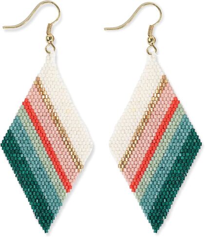 INK+ALLOY Beaded Boho Dangle Earrings for Women, Frida Luxe Diamond Large Drop Statement Earrings, Unique Handmade Jewelry for the Modern Bohemian, 3.25-Inch Length in Saudi Arabia