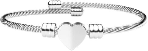 Harlorki Women Lady's Shiny Stainless Steel Love Heart Pendent Bangle Adjustable Size Wrist Cuff Bracelet Fashion Jewelry, Medium, Metal, no gemstone in Kuwait