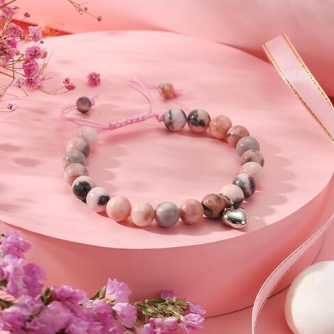 4-12years old Birthday Gifts for Girl Bracelet,Adjustable Pink Zebra Natural Stone Bracelet with Sweet Heart and Message Card for daughter, niece, granddaughter, or any special girl in your life in Saudi Arabia