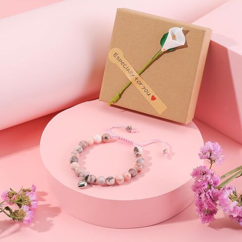 4-12years old Birthday Gifts for Girl Bracelet,Adjustable Pink Zebra Natural Stone Bracelet with Sweet Heart and Message Card for daughter, niece, granddaughter, or any special girl in your life in Saudi Arabia