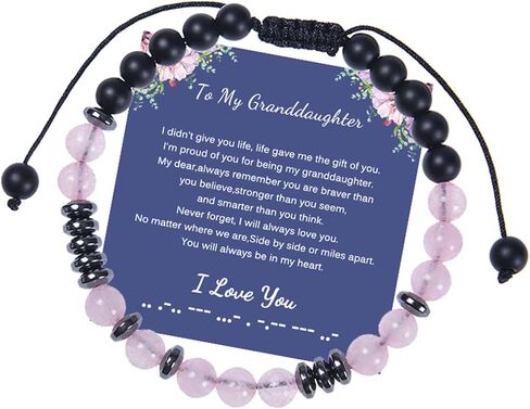 To My Son Grandson/Son/Daughter Hematite Natural Lava Stone Bead Morse Code Bracelet Adjustable Crystal Tiger Eye Braided Rope Bracelet for Men Boy Women Girl Graduation Gift Inspirational Jewelry in Saudi Arabia