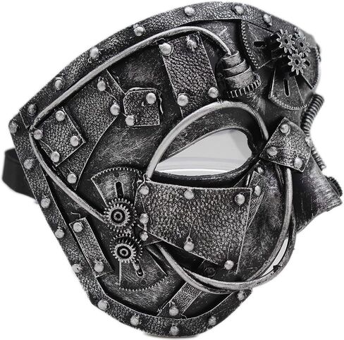 Men Metallic Black Halloween Half Face Steampunk Mask S&M Costume Robot Pirate Apocalyptic Future Cyborg Machine Part in Saudi Arabia