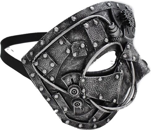 Men Metallic Black Halloween Half Face Steampunk Mask S&M Costume Robot Pirate Apocalyptic Future Cyborg Machine Part in Saudi Arabia