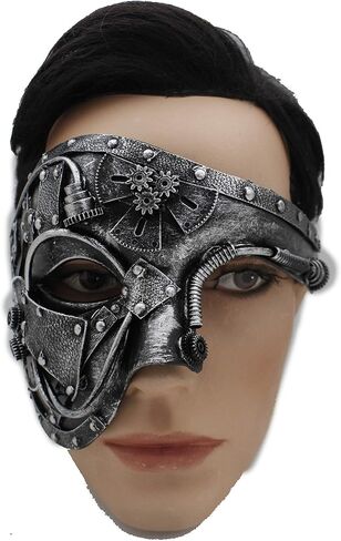 Men Metallic Black Halloween Half Face Steampunk Mask S&M Costume Robot Pirate Apocalyptic Future Cyborg Machine Part in Saudi Arabia