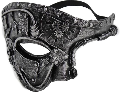 Men Metallic Black Halloween Half Face Steampunk Mask S&M Costume Robot Pirate Apocalyptic Future Cyborg Machine Part in Saudi Arabia