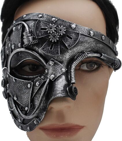 Men Metallic Black Halloween Half Face Steampunk Mask S&M Costume Robot Pirate Apocalyptic Future Cyborg Machine Part in Saudi Arabia