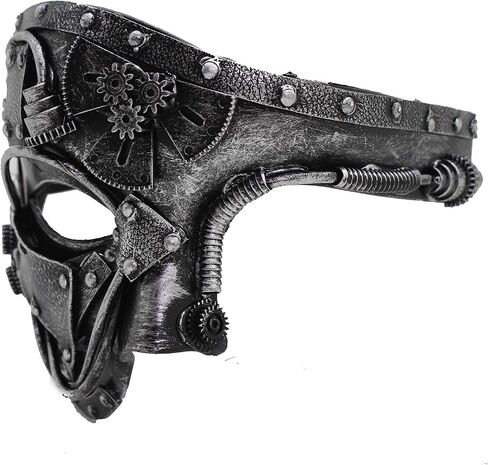 Men Metallic Black Halloween Half Face Steampunk Mask S&M Costume Robot Pirate Apocalyptic Future Cyborg Machine Part in Saudi Arabia
