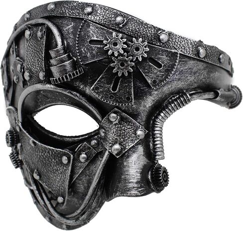 Men Metallic Black Halloween Half Face Steampunk Mask S&M Costume Robot Pirate Apocalyptic Future Cyborg Machine Part in Saudi Arabia