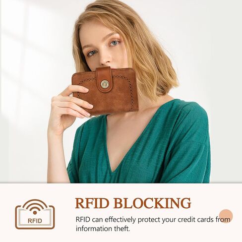 Leather RFID Blocking Wallet for Women Medium Bifold Ladies Wallets 18 Card Slots Large Capacity Small Coin Purse in Kuwait