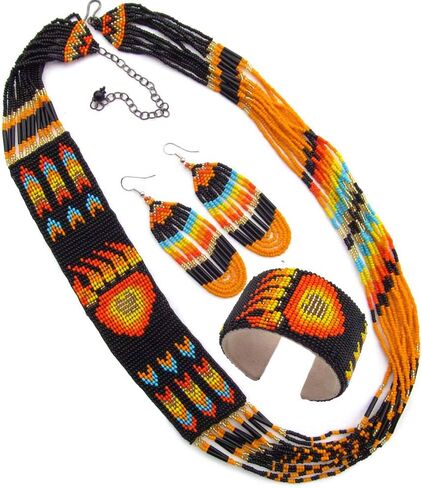 Handmade Necklace Earrings Set Layered Seed Beaded in Saudi Arabia