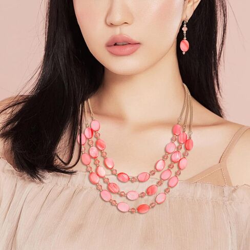 Firstmeet 3 Layered Beaded Necklace Set with Earrings Oval Shell Beads Jewelry Gift for Women in Saudi Arabia