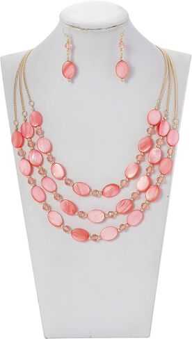 Firstmeet 3 Layered Beaded Necklace Set with Earrings Oval Shell Beads Jewelry Gift for Women in Saudi Arabia
