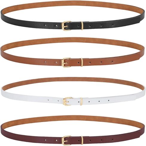 Balteus المرأة نحيل حزام 4 مجموعة رقيقة حزام جلد فو مع الذهب مزدوج O مشبك لفساتين الصيف الجينز والسراويل in Kuwait