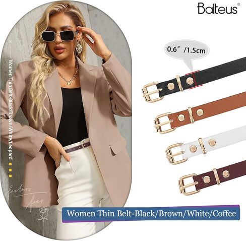 Balteus المرأة نحيل حزام 4 مجموعة رقيقة حزام جلد فو مع الذهب مزدوج O مشبك لفساتين الصيف الجينز والسراويل in Kuwait