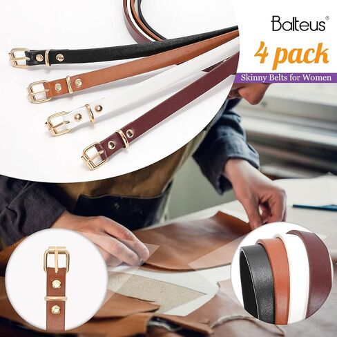 Balteus المرأة نحيل حزام 4 مجموعة رقيقة حزام جلد فو مع الذهب مزدوج O مشبك لفساتين الصيف الجينز والسراويل in Kuwait