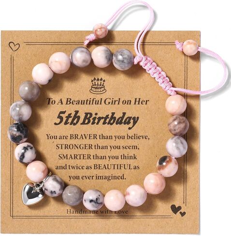 4-12years old Birthday Gifts for Girl Bracelet,Adjustable Pink Zebra Natural Stone Bracelet with Sweet Heart and Message Card for daughter, niece, granddaughter, or any special girl in your life in Saudi Arabia