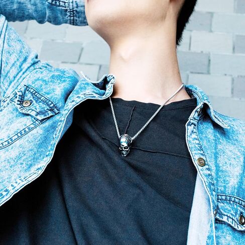 GOLEDU الجمجمة التيتانيوم الصلب قلادة الشارع أزياء الرجال قلادة الشرير الصخرة الصبي الجمجمة قلادة الفولاذ المقاوم للصدأ الملحقات in Kuwait