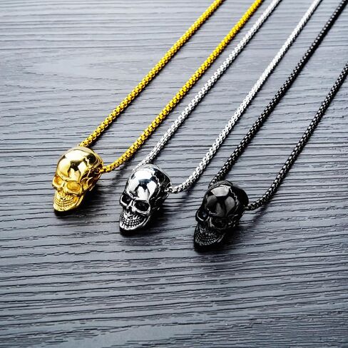 GOLEDU الجمجمة التيتانيوم الصلب قلادة الشارع أزياء الرجال قلادة الشرير الصخرة الصبي الجمجمة قلادة الفولاذ المقاوم للصدأ الملحقات in Kuwait