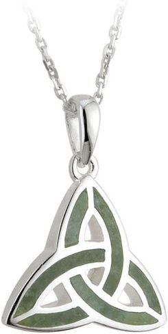 Biddy Murphy 925 Sterling Silver Celtic Trinity Knot Pendant & Connemara Marble Inlay, Traditional Irish Women's Jewelry Handcrafted by Ireland's Finest Artisan Jewelers, 18" Inch in Saudi Arabia