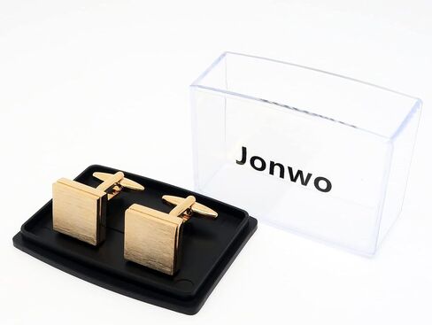 أزرار أكمام معدنية مربعة الشكل من Jonwo للرجال في صندوق هدايا فضي/أسود/مطلي بالذهب/ذهبي وردي، وصلة أكمام للرجال لقميص الزفاف وحفلات الأعمال وفستان الذكرى السنوية العادية in Saudi Arabia