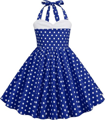 KISSOURBABY Girls 50s Sweetheart Vintage Flower Swing Straps Prom Dress with Polka Dots 3-11Years in Saudi Arabia