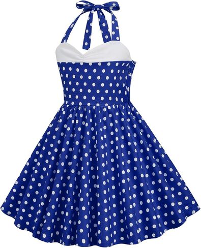 KISSOURBABY Girls 50s Sweetheart Vintage Flower Swing Straps Prom Dress with Polka Dots 3-11Years in Saudi Arabia