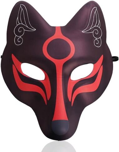 قناع الثعلب قناع كيتسون قناع ياباني قناع كابوكي قناع تنكر للنساء وجه كامل للبالغين والأطفال قناع أسود للهالوين لزي قناع الأنيمي in Kuwait