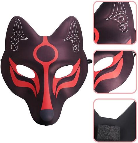 قناع الثعلب قناع كيتسون قناع ياباني قناع كابوكي قناع تنكر للنساء وجه كامل للبالغين والأطفال قناع أسود للهالوين لزي قناع الأنيمي in Kuwait