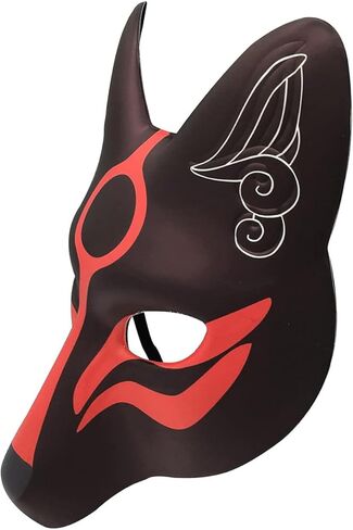 قناع الثعلب قناع كيتسون قناع ياباني قناع كابوكي قناع تنكر للنساء وجه كامل للبالغين والأطفال قناع أسود للهالوين لزي قناع الأنيمي in Kuwait