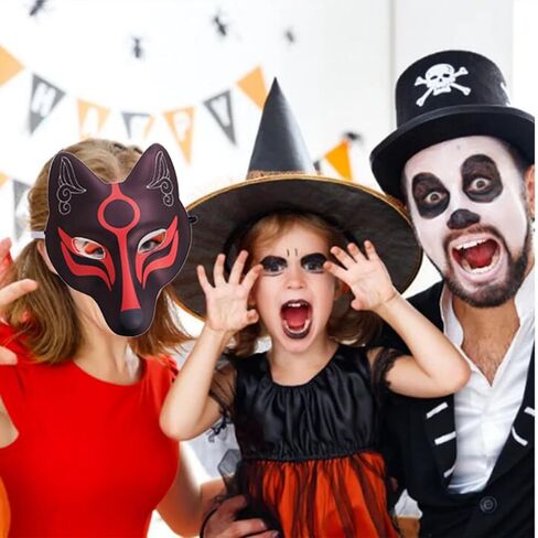 قناع الثعلب قناع كيتسون قناع ياباني قناع كابوكي قناع تنكر للنساء وجه كامل للبالغين والأطفال قناع أسود للهالوين لزي قناع الأنيمي in Kuwait