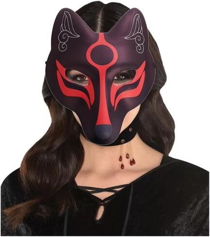 قناع الثعلب قناع كيتسون قناع ياباني قناع كابوكي قناع تنكر للنساء وجه كامل للبالغين والأطفال قناع أسود للهالوين لزي قناع الأنيمي in Kuwait