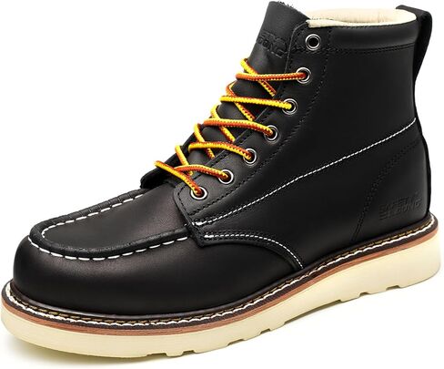 سايفتي لونج حذاء عمل بمقدمة موك للرجال باللون الاسود، حذاء مريح من الجلد المحبب بمقدمة ناعمة ومقاومة للانزلاق ونعل خارجي in Kuwait