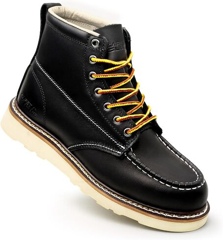 سايفتي لونج حذاء عمل بمقدمة موك للرجال باللون الاسود، حذاء مريح من الجلد المحبب بمقدمة ناعمة ومقاومة للانزلاق ونعل خارجي in Kuwait