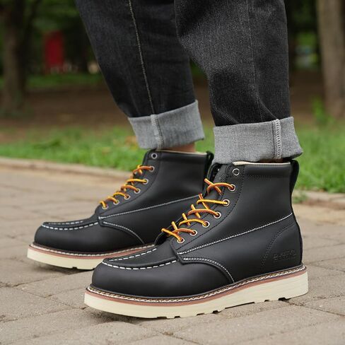 سايفتي لونج حذاء عمل بمقدمة موك للرجال باللون الاسود، حذاء مريح من الجلد المحبب بمقدمة ناعمة ومقاومة للانزلاق ونعل خارجي in Kuwait