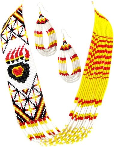 Handmade Necklace Earrings Set Layered Seed Beaded in Saudi Arabia