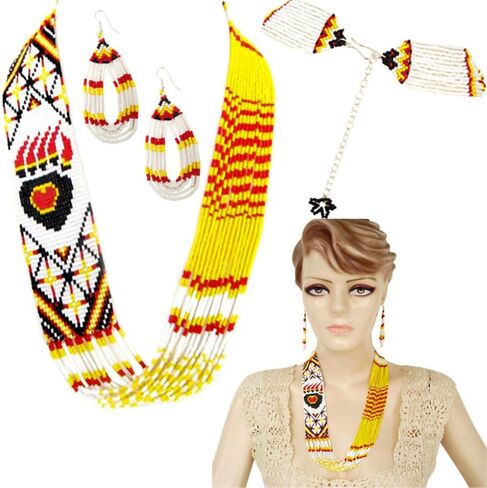 Handmade Necklace Earrings Set Layered Seed Beaded in Saudi Arabia