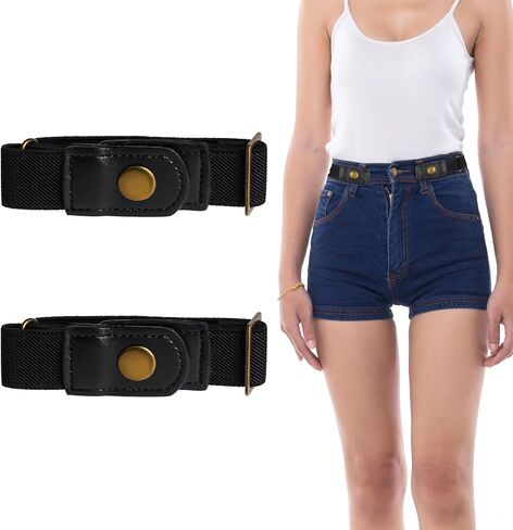 DIVINA VITAE حزام بدون إبزيم للرجال والنساء، حزام مطاطي بدون إبزيم قابل للتعديل للنساء، حزام جانبي غير مرئي بدون إبزيم حزام مريح للسراويل القصيرة والفستان (زوج واحد) in Kuwait