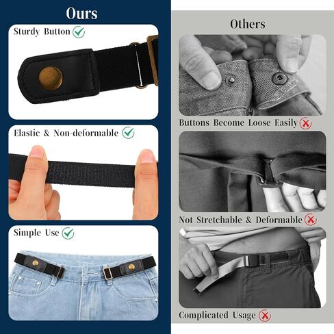 DIVINA VITAE حزام بدون إبزيم للرجال والنساء، حزام مطاطي بدون إبزيم قابل للتعديل للنساء، حزام جانبي غير مرئي بدون إبزيم حزام مريح للسراويل القصيرة والفستان (زوج واحد) in Kuwait